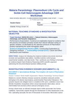Malaria Parasitology: Plasmodium Life Cycle and Sickle Cell Heterozygote Advantage CER Phenomena Worksheet sample page