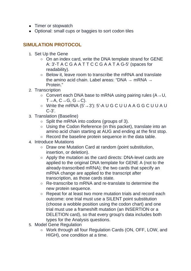 Molecular Genetics Interactive Simulation sample page