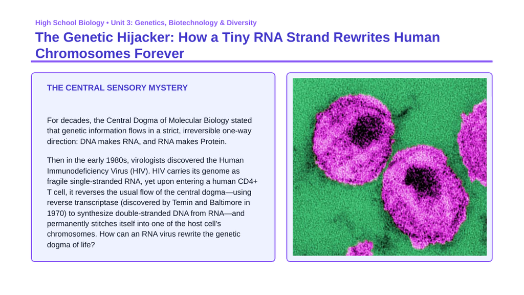 Molecular Genetics Phenomena-Based Lesson: HIV Reverse Transcription Presentation sample page