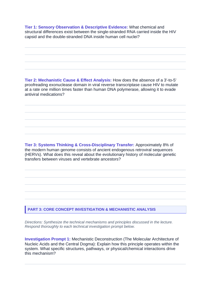 Molecular Genetics Phenomena-Based Lesson: HIV Reverse Transcription Student Response Sheet sample page
