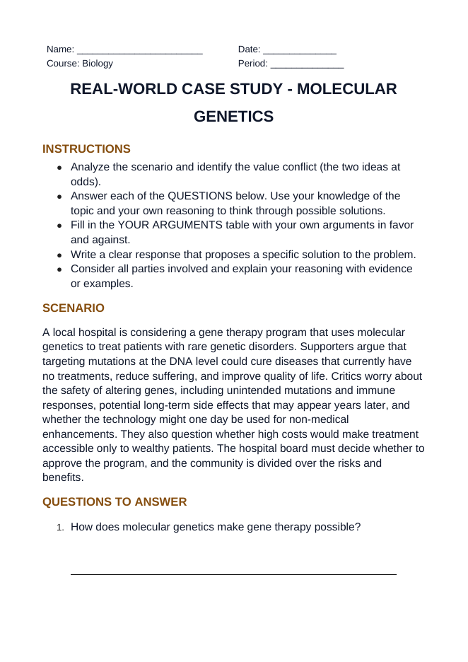 Molecular Genetics Real-World Case Study sample page