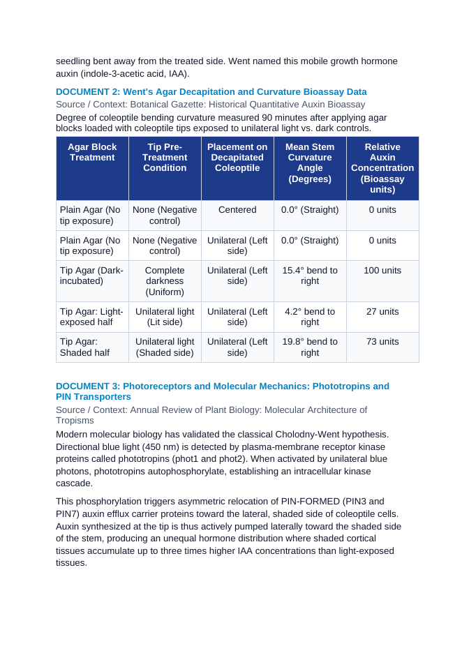 Phototropism and Auxin Dynamics: The Cholodny-Went Model and Acid Growth Hypothesis CER Phenomena Worksheet sample page