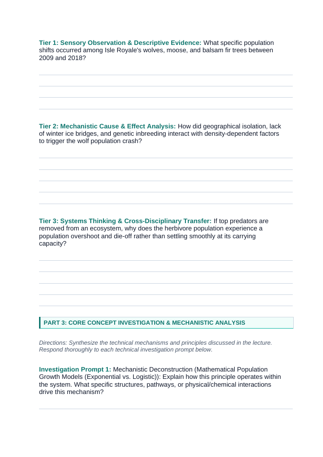 Population Ecology Phenomena-Based Lesson: Isle Royale Wolf Moose Crash Student Response Sheet sample page