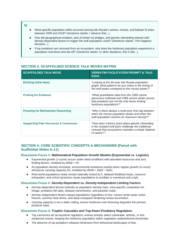 Population Ecology Scaffolded Phenomena-Based Lesson: Isle Royale Wolf Moose Crash Teacher Discussion Guide sample page