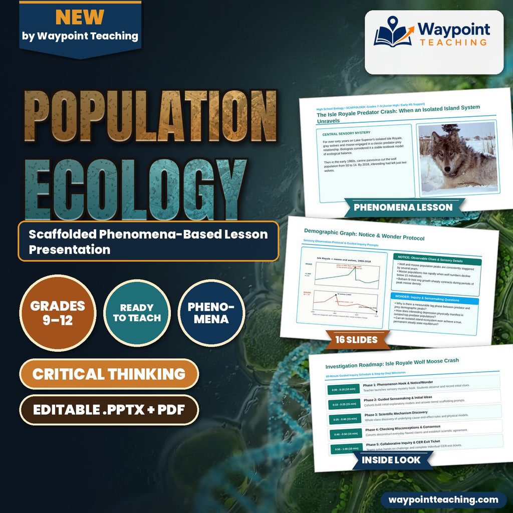 Population Ecology Scaffolded Phenomena-Based Lesson: Isle Royale Wolf Moose Crash Presentation cover