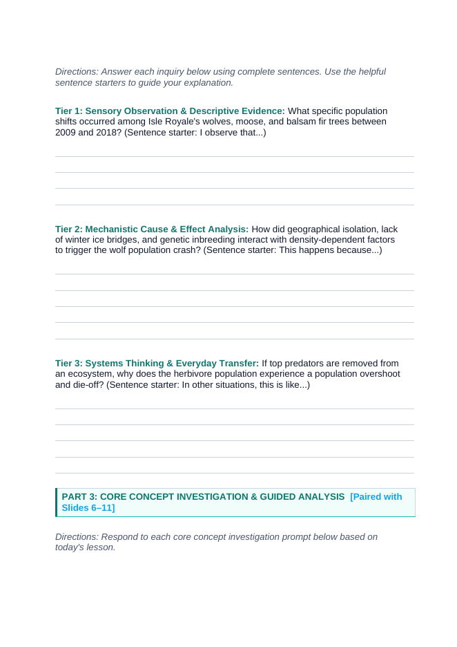 Population Ecology Scaffolded Phenomena-Based Lesson: Isle Royale Wolf Moose Crash Student Response Sheet sample page