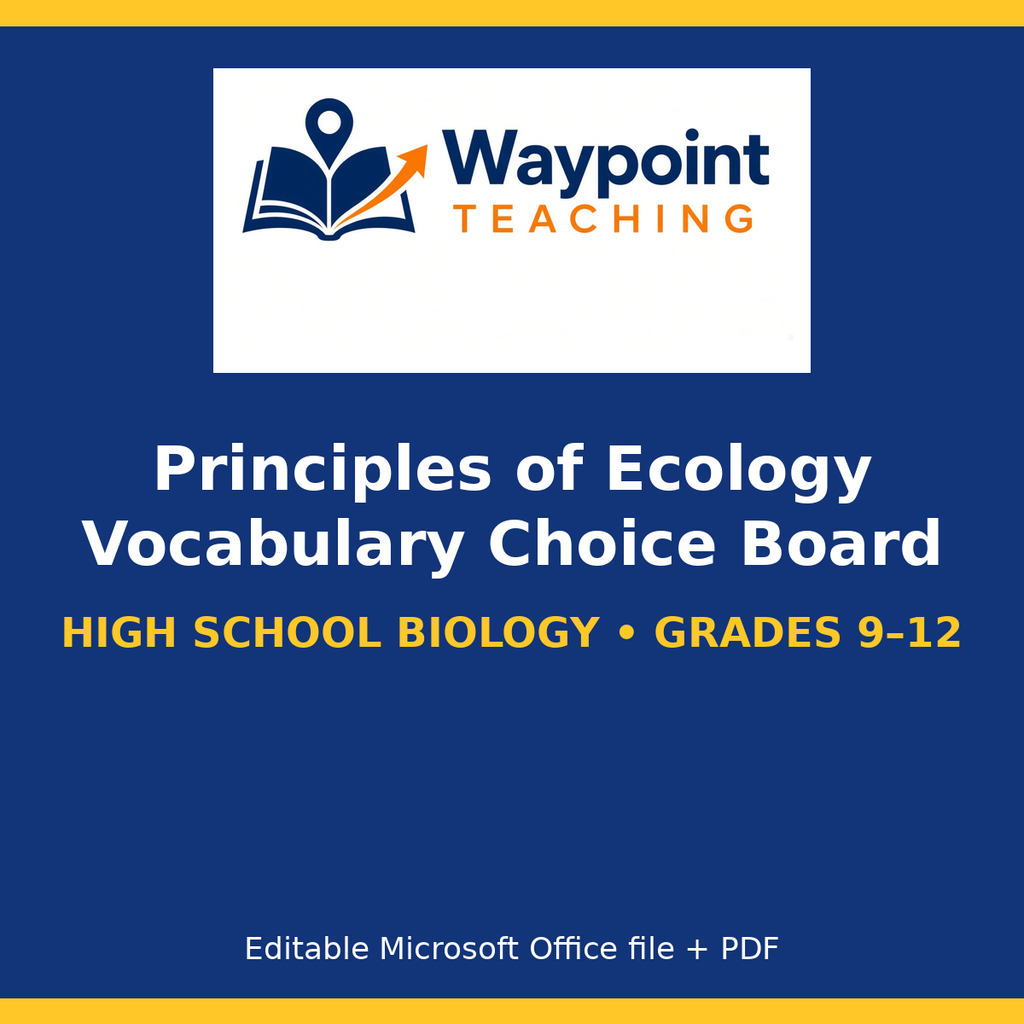 Principles of Ecology Vocabulary Choice Board cover