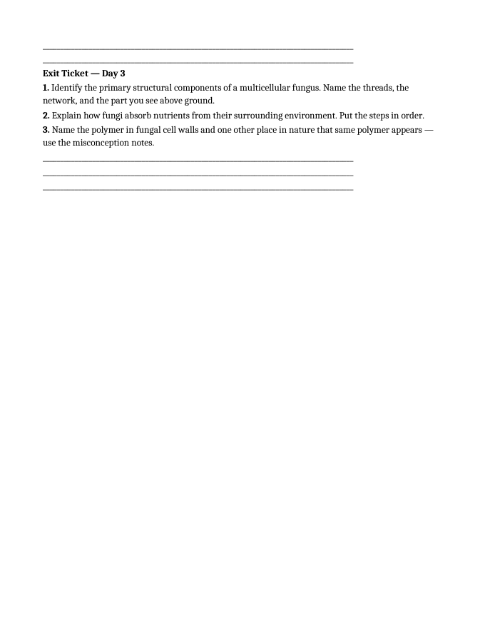 Protists & Fungi Bell Ringers & Exit Tickets sample page