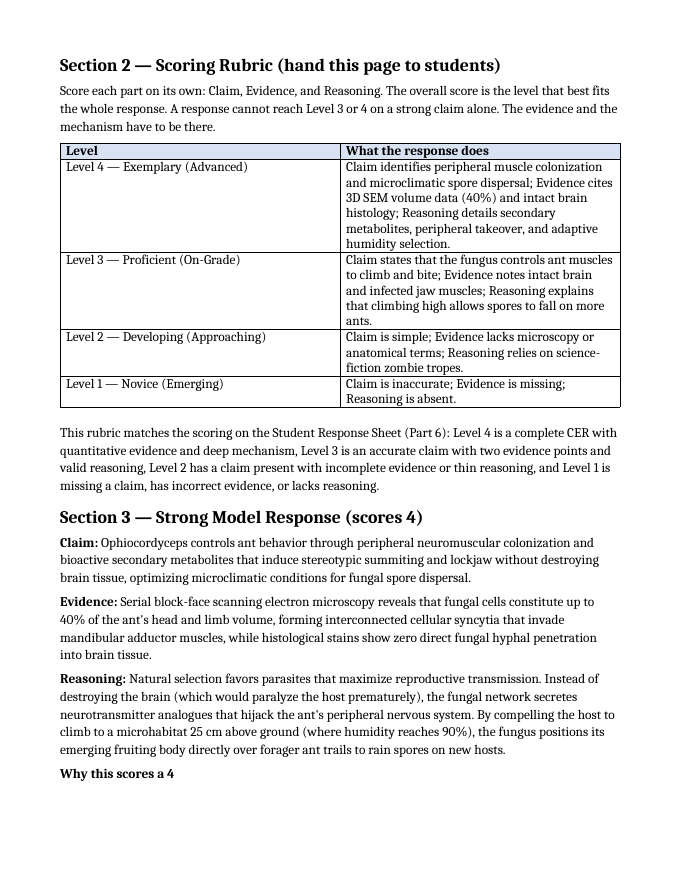 Protists & Fungi Model Response & Scoring Guide sample page