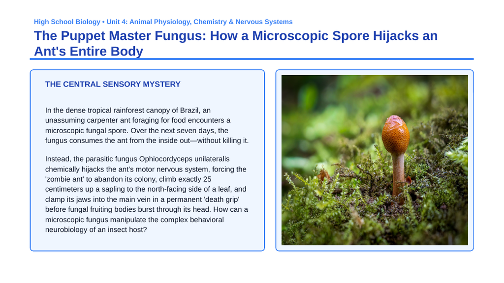Protists & Fungi Phenomena-Based Lesson: Zombie Ant Cordyceps Parasitism Presentation sample page