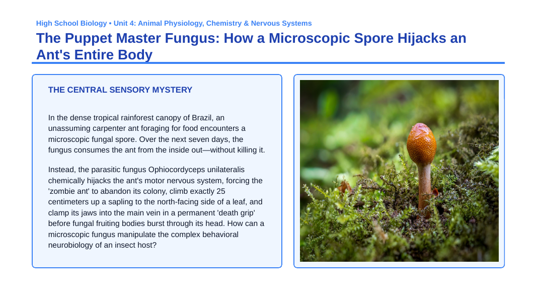 Protists & Fungi Phenomena-Based Lesson: Zombie Ant Cordyceps Parasitism Presentation sample page