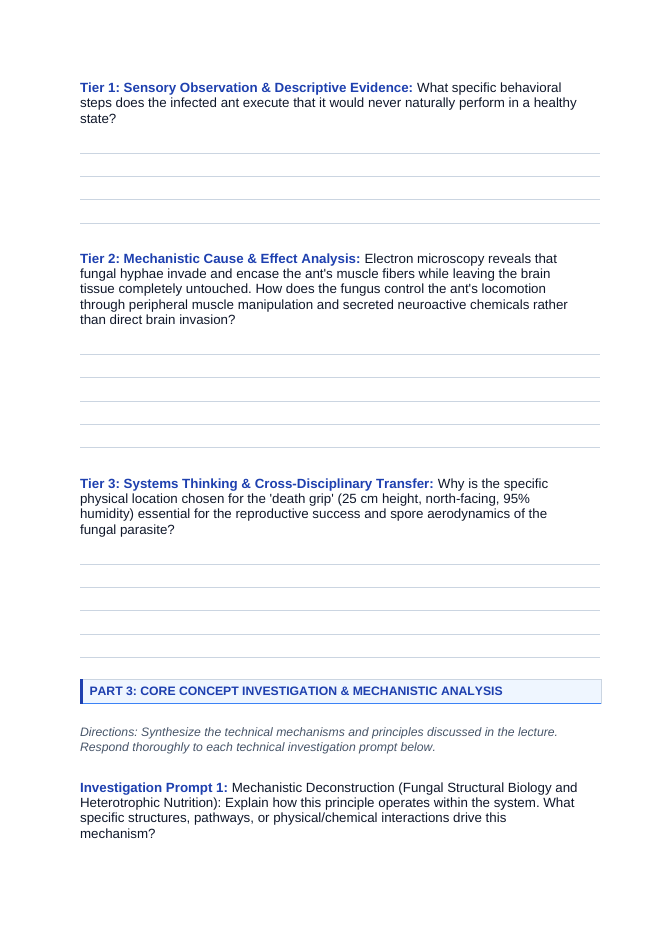 Protists & Fungi Phenomena-Based Lesson: Zombie Ant Cordyceps Parasitism Student Response Sheet sample page