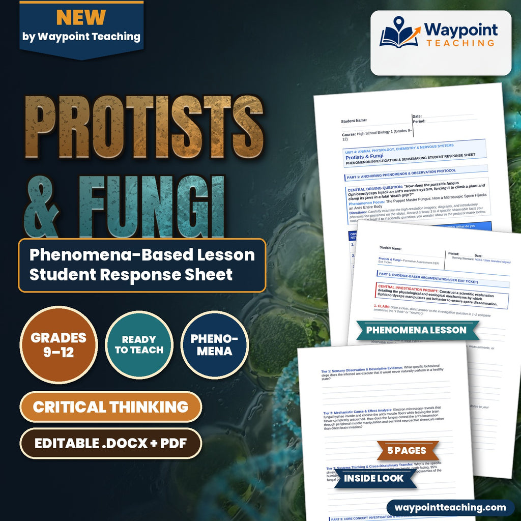 Protists & Fungi Phenomena-Based Lesson: Zombie Ant Cordyceps Parasitism Student Response Sheet cover