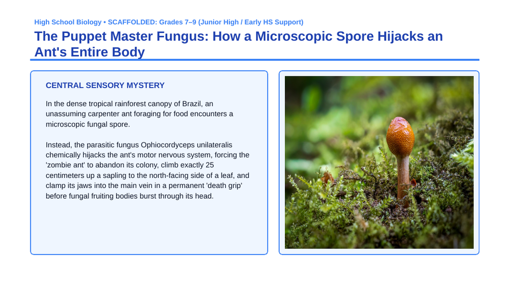 Protists & Fungi Scaffolded Phenomena-Based Lesson: Zombie Ant Cordyceps Parasitism Presentation sample page