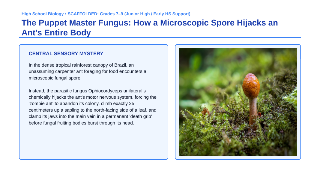 Protists & Fungi Scaffolded Phenomena-Based Lesson: Zombie Ant Cordyceps Parasitism Presentation sample page