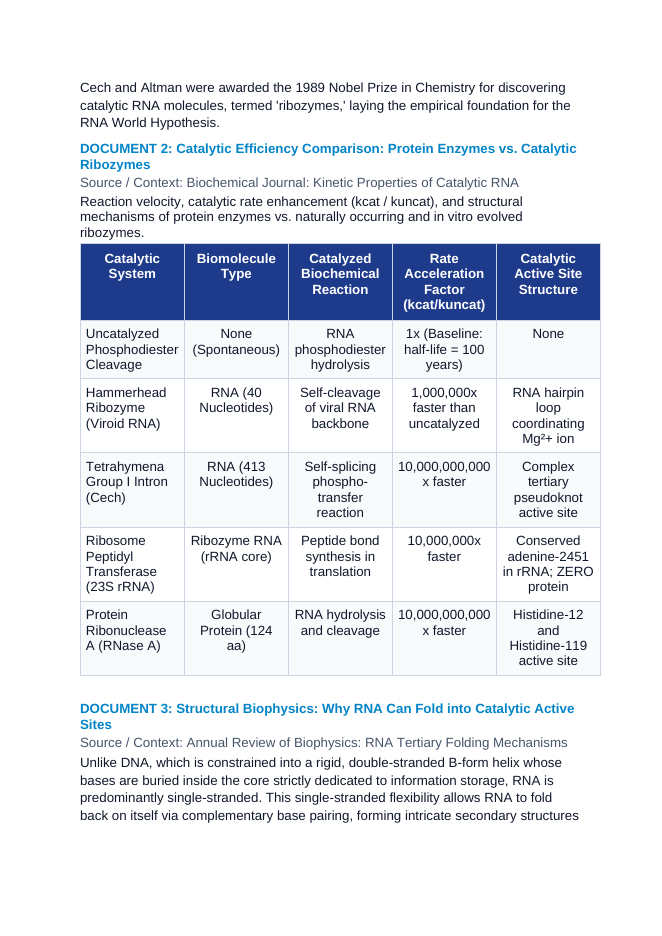 RNA World Hypothesis and Ribozyme Catalytic Activity CER Phenomena Worksheet sample page