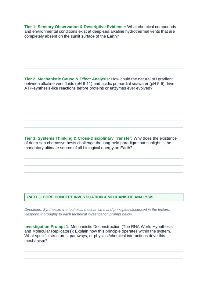 The Origins of Life Phenomena-Based Lesson: Hydrothermal Vent Abiogenesis Student Response Sheet sample page