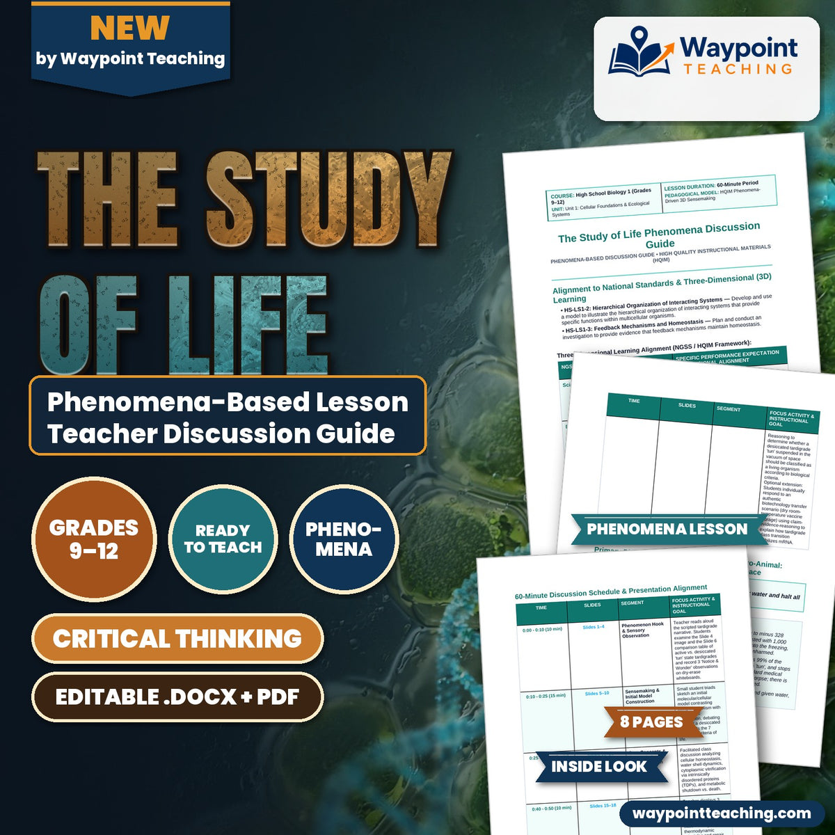 The Study of Life Phenomena-Based Lesson: Tardigrade Cryptobiosis Teacher Discussion Guide cover