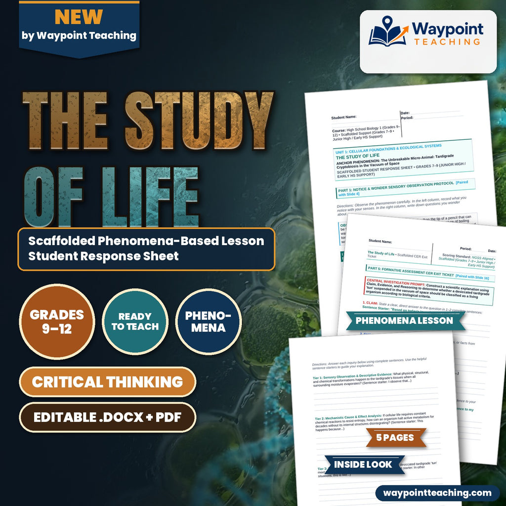 The Study of Life Scaffolded Phenomena-Based Lesson: Tardigrade Cryptobiosis Student Response Sheet cover