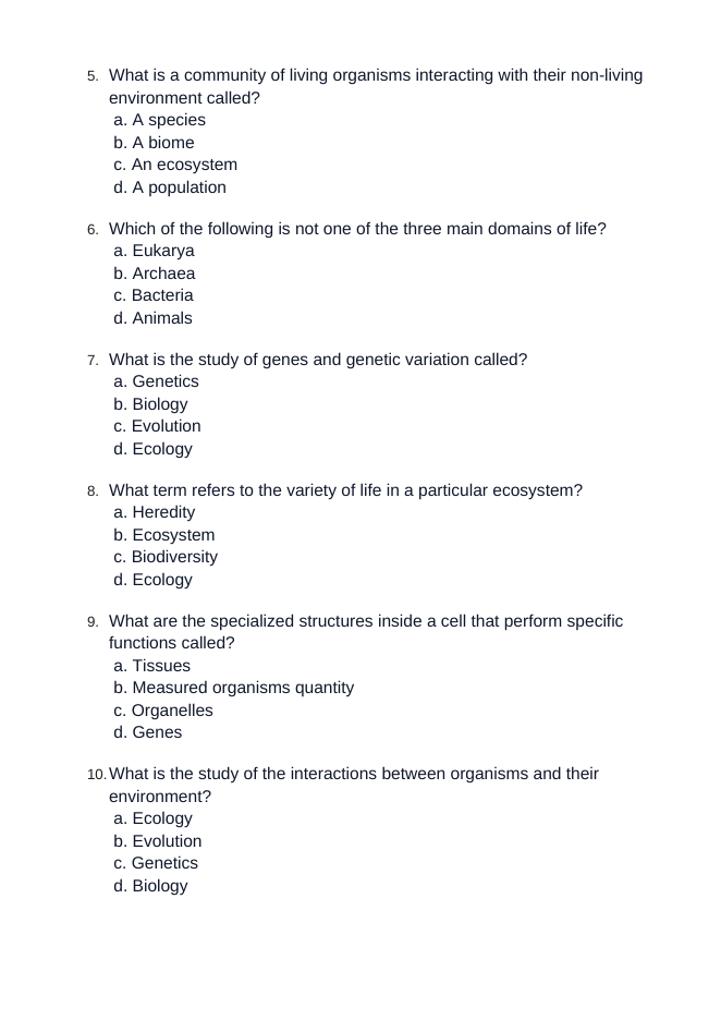 The Study of Life Unit Test sample page