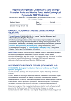 Trophic Energetics: Lindeman's 10% Energy Transfer Rule and Marine Food Web Ecological Pyramids CER Phenomena Worksheet sample page