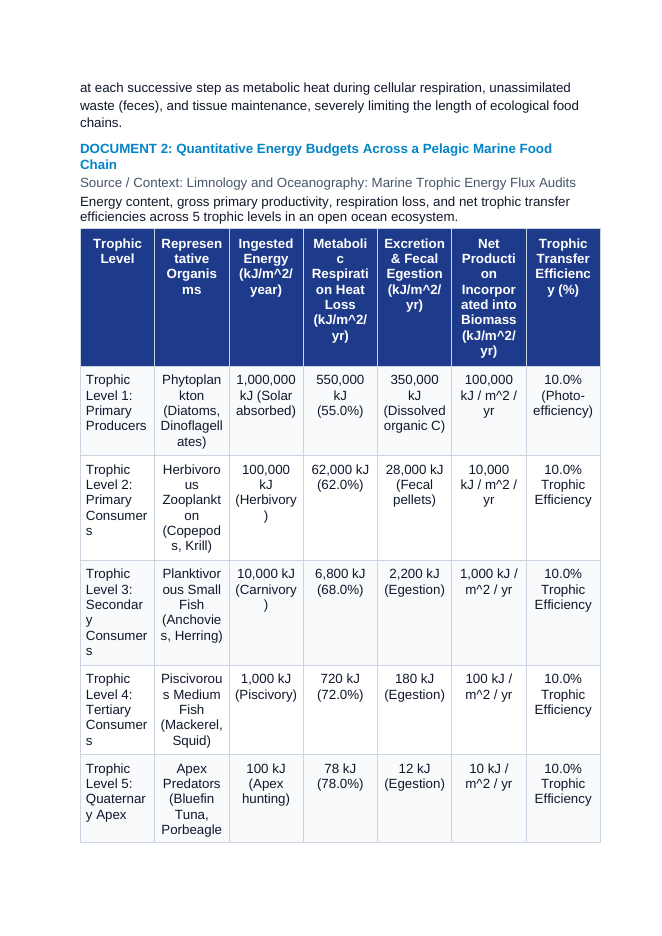 Trophic Energetics: Lindeman's 10% Energy Transfer Rule and Marine Food Web Ecological Pyramids CER Phenomena Worksheet sample page