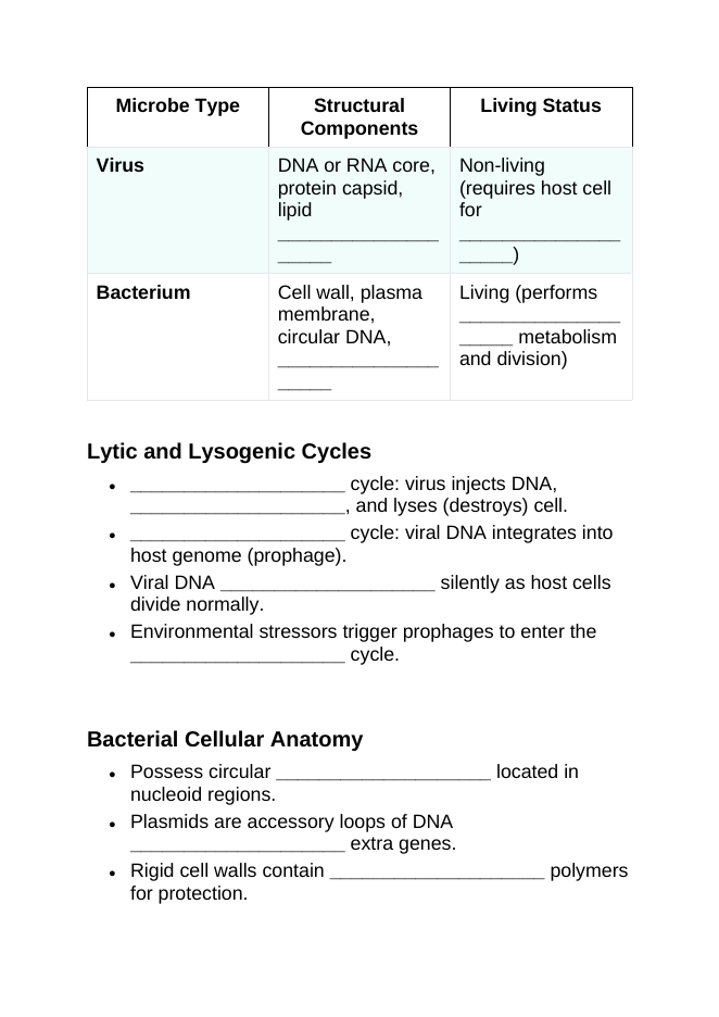 Viruses & Bacteria Guided Notes sample page