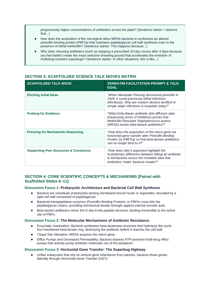 Viruses & Bacteria Scaffolded Phenomena-Based Lesson: MRSA Antibiotic Resistance Teacher Discussion Guide sample page