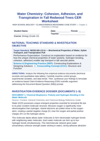 Water Chemistry: Cohesion, Adhesion, and Transpiration in Tall Redwood Trees CER Phenomena Worksheet sample page