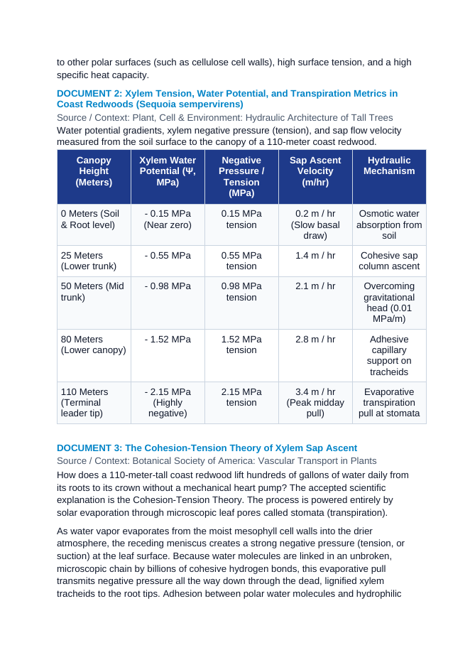Water Chemistry: Cohesion, Adhesion, and Transpiration in Tall Redwood Trees CER Phenomena Worksheet sample page