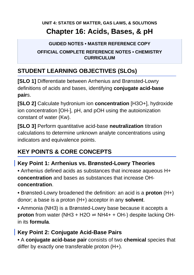 Acid-Base Chemistry & the pH Scale Guided Notes sample page