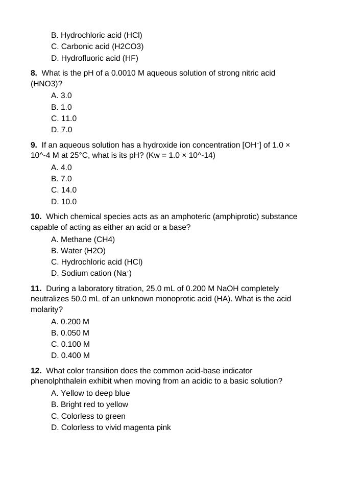 Acid-Base Chemistry & the pH Scale Lesson Quiz sample page