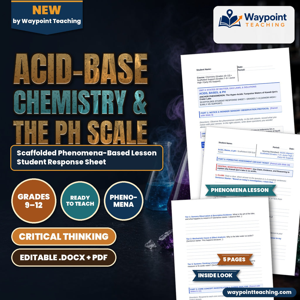 Acid-Base Chemistry & the pH Scale Scaffolded Phenomena-Based Lesson: The Hyper-Acidic Turquoise Waters of Kawah Ijen's Crater Lake Student Response Sheet cover