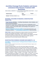 Acid Mine Drainage Pyrite Oxidation and Anoxic Limestone Drain Passive Treatment CER Phenomena Worksheet sample page
