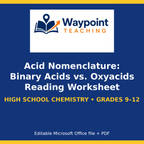 Acid Nomenclature: Binary Acids vs. Oxyacids Reading Worksheet cover