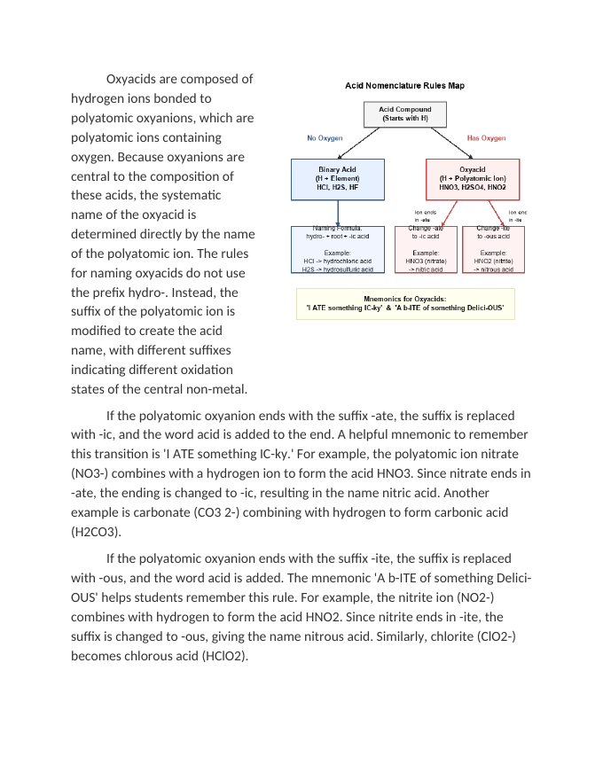 Acid Nomenclature: Binary Acids vs. Oxyacids Reading Worksheet sample page