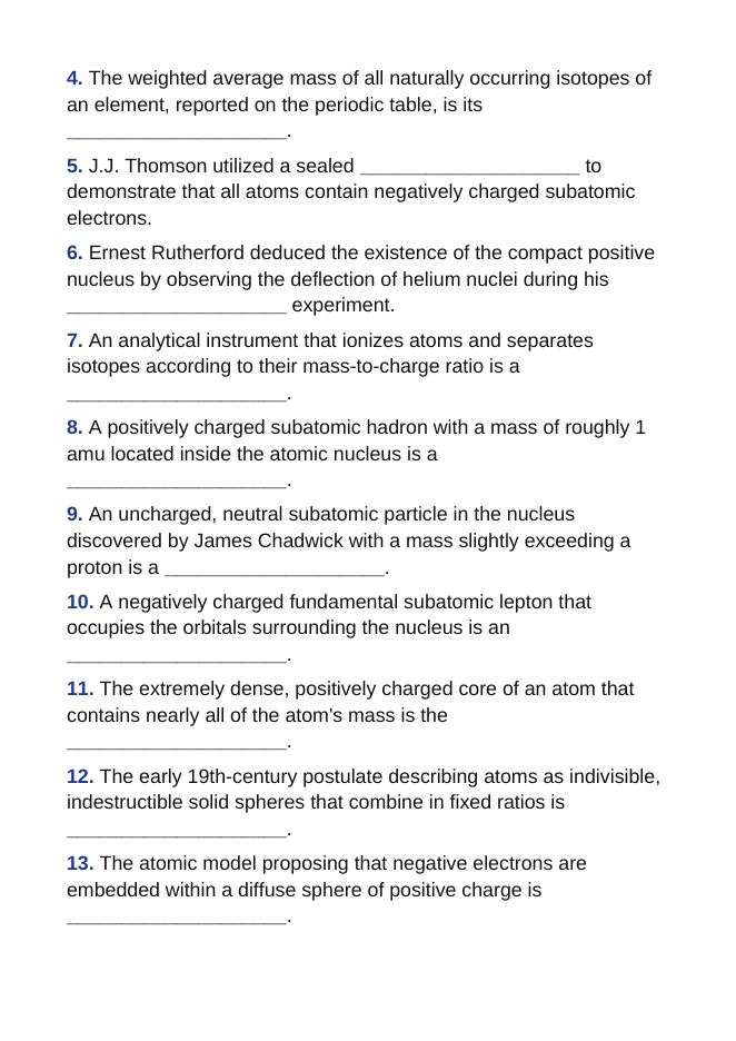 Atomic Structure & the Development of Atomic Theory Fill-in-the-Blank Vocabulary Worksheet sample page