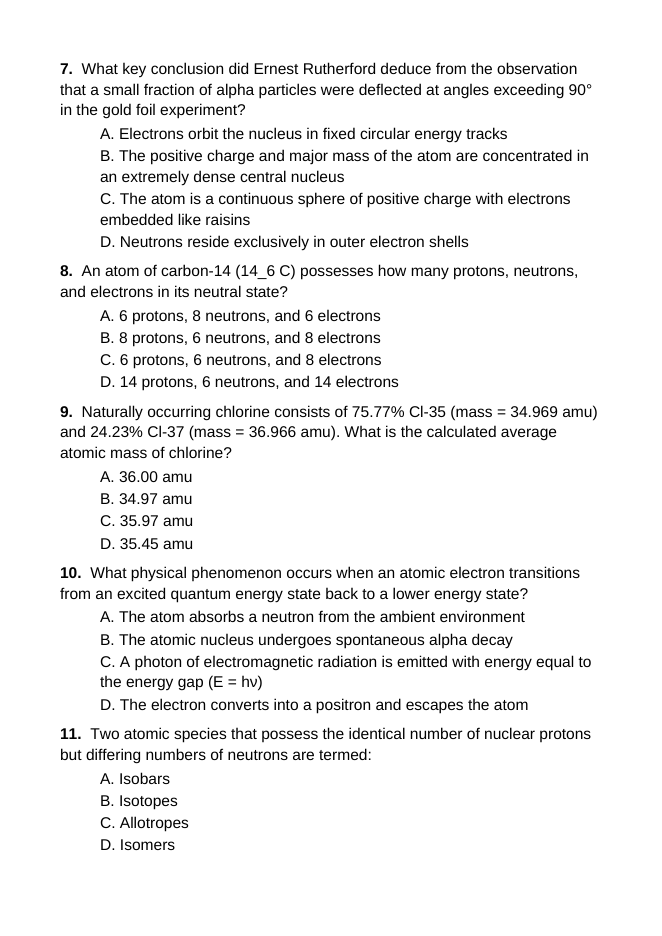 Atomic Structure & the Development of Atomic Theory Lesson Quiz sample page