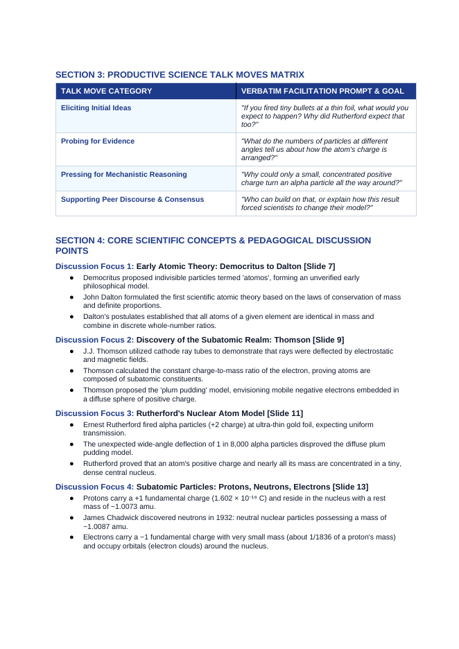 Atomic Structure & the Development of Atomic Theory Phenomena-Based Lesson: Rutherford's Alpha Particle Deflection Proving the Dense Nucleus Teacher Discussion Guide sample page
