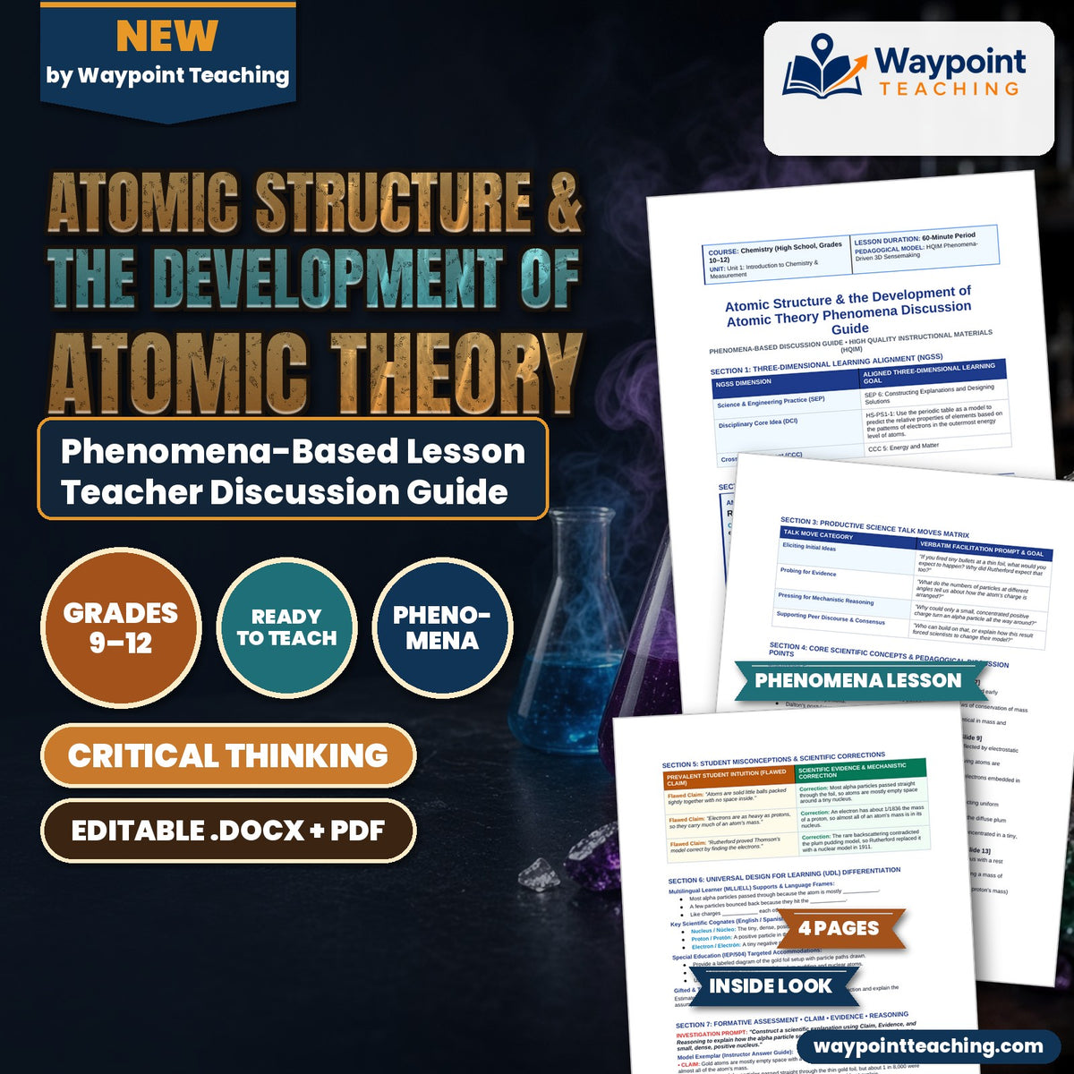 Atomic Structure & the Development of Atomic Theory Phenomena-Based Lesson: Rutherford's Alpha Particle Deflection Proving the Dense Nucleus Teacher Discussion Guide cover