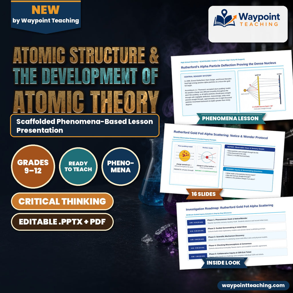Atomic Structure & the Development of Atomic Theory Scaffolded Phenomena-Based Lesson: Rutherford's Alpha Particle Deflection Proving the Dense Nucleus Presentation cover