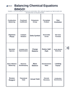 Balancing Chemical Equations BINGO Review Game sample page