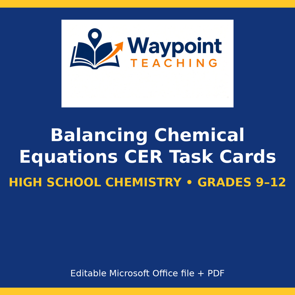 Balancing Chemical Equations CER Task Cards cover