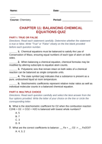 Balancing Chemical Equations Lesson Quiz sample page