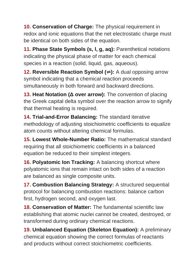 Balancing Chemical Equations Vocabulary Words & Definitions sample page