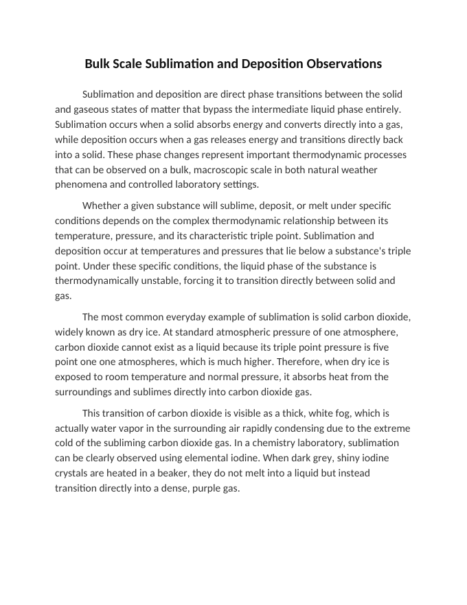 Bulk Scale Sublimation and Deposition Observations Reading Worksheet sample page