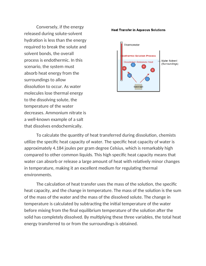 Calculating Heat Transfer in Aqueous Solutions Reading Worksheet sample page