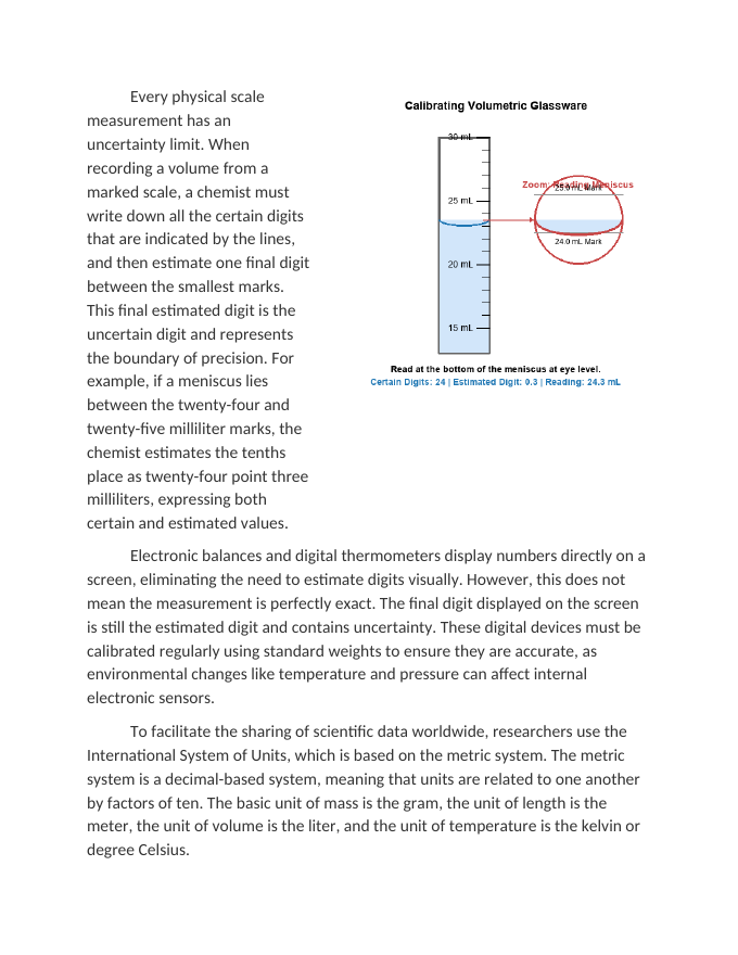 Calibrating Lab Instruments and Metric Conversions Reading Worksheet sample page