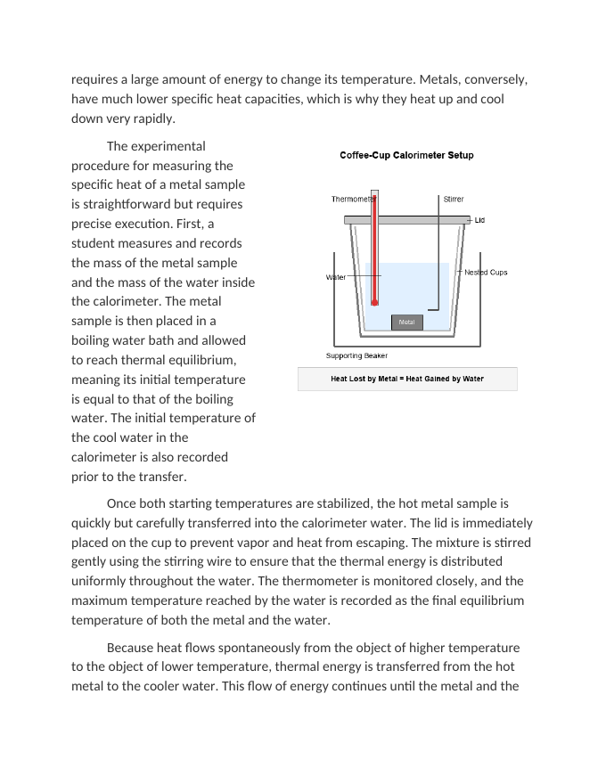 Calorimetry Lab Measuring Specific Heat Capacity of Metals Reading Worksheet sample page