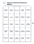 Classifying Chemical Reactions BINGO Review Game sample page